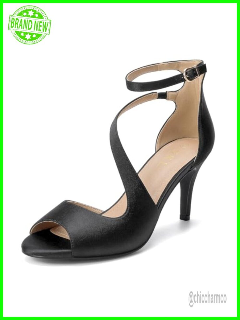 3.5" Stiletto Heel Open Toe Sandals with Ankle Strap - Satin